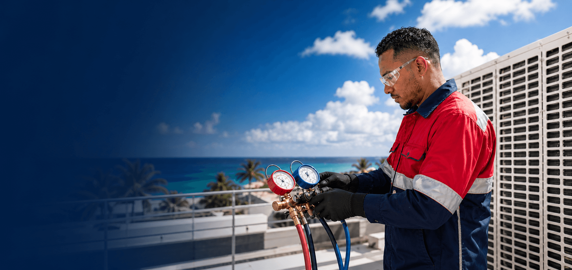 Air-conditioning technician working on cooling equipment